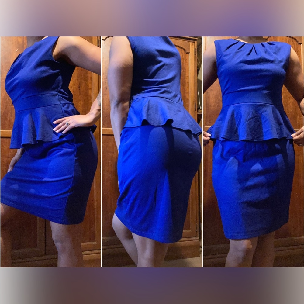 Womens Royal Blue Sleeveless Peplum Dress - Picture 4 of 4